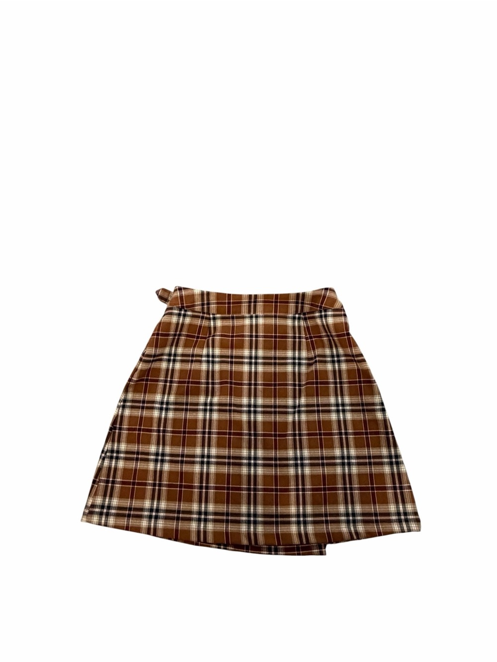 NWOT Brandy Melville RARE 2018 Brown Plaid Wrap Mini Skirt - Picture 3 of 3